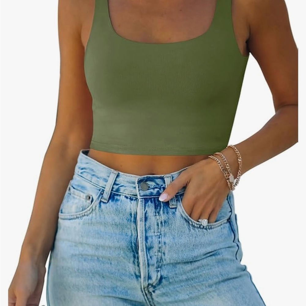 ReoRia | Women’s Sexy Square Neck Double Lined Seamless Sleeveless Cropped Top